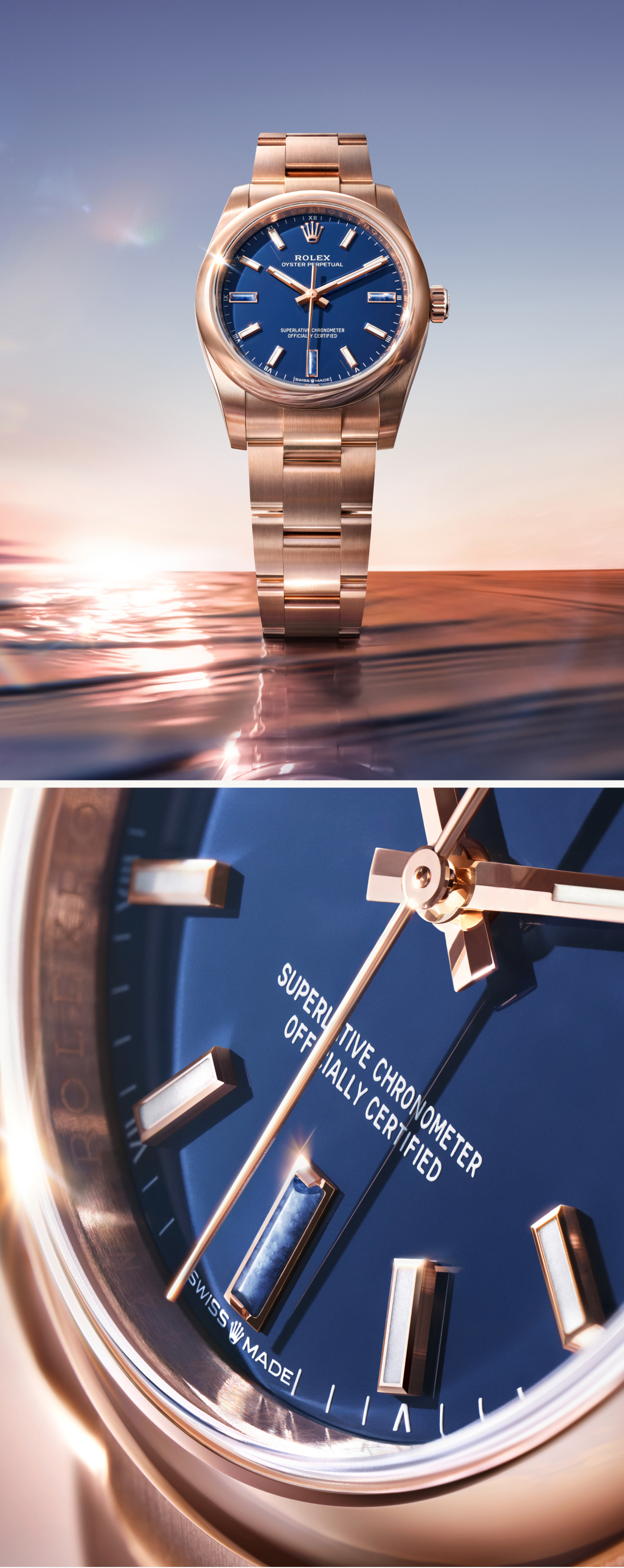 Oyster Perpetual 28 and 34 in 18 ct yellow gold and 18 ct Everose gold