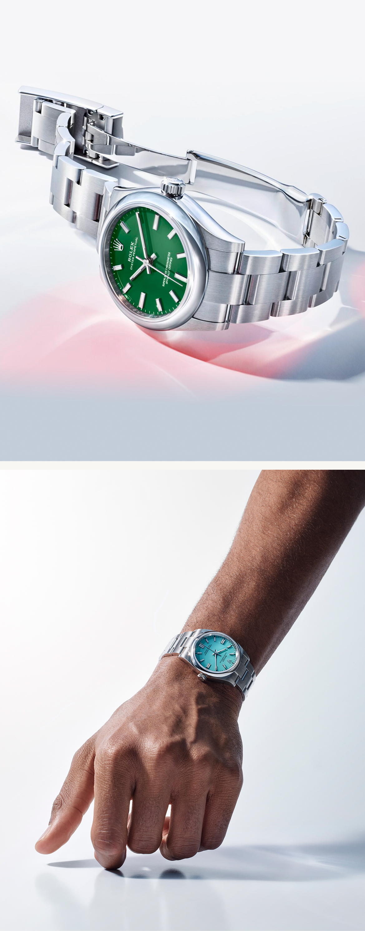 rolex oyster-perpetual green and turquoise dial watches - royal de versailles